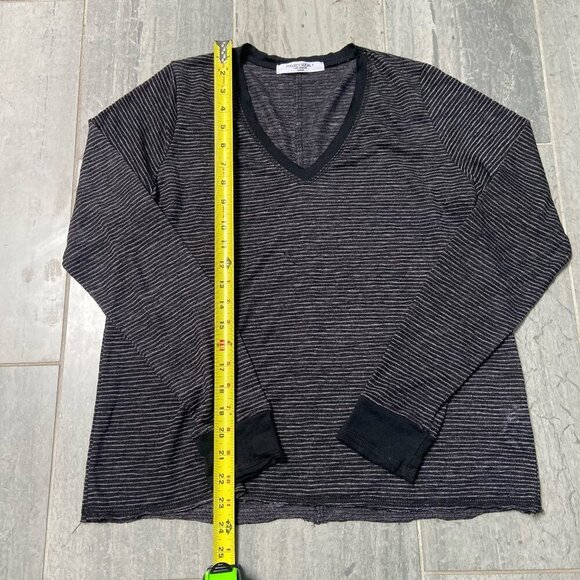 Project Social T Urban Outfitters Striped V Neck Long Sleeve Tee Shirt Black Med - Picture 4 of 7